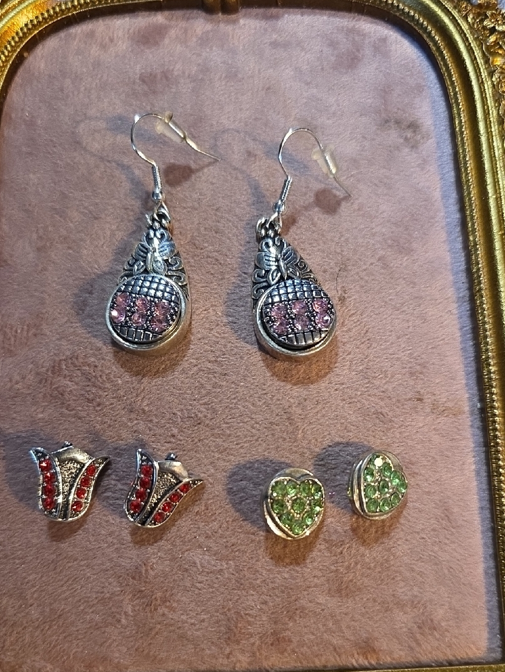 Vintage Ginger Snaps Silver-toned Teardrop Earrings with 3 Sets Of Snaps